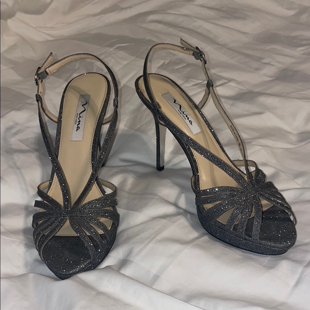 Nina Black Slingback Heels with Peep-Toe Design
